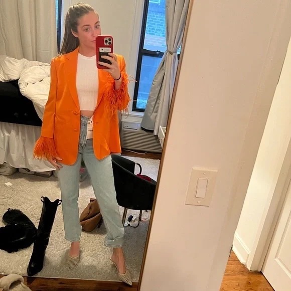 ZARA ss22 Feathered Blazer Orange - Picture 3 of 4